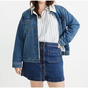 Madewell Stretch Denim A-Line Mini Skirt Salisbury Wash Patch Pocket Women Sz 10